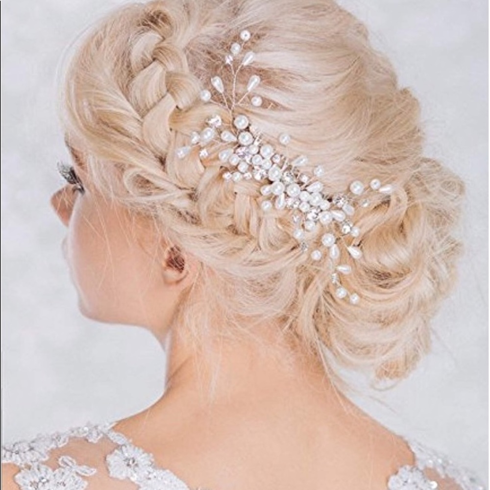 Wedding Hair Comb with Bead, Flower & Rhinestones